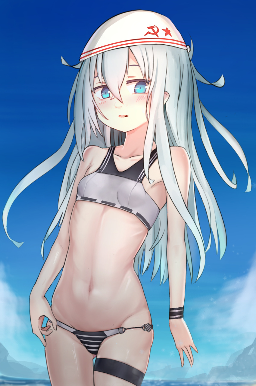 1girl, absurdres, bikini, blue_eyes, hibiki_(kantai_collection), highres, kantai_collection, long_hair