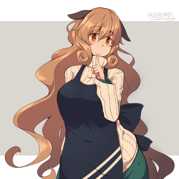 1girl, apron, brown_eyes, brown_hair, kuromiya, long_hair, makisato_hiromi, original