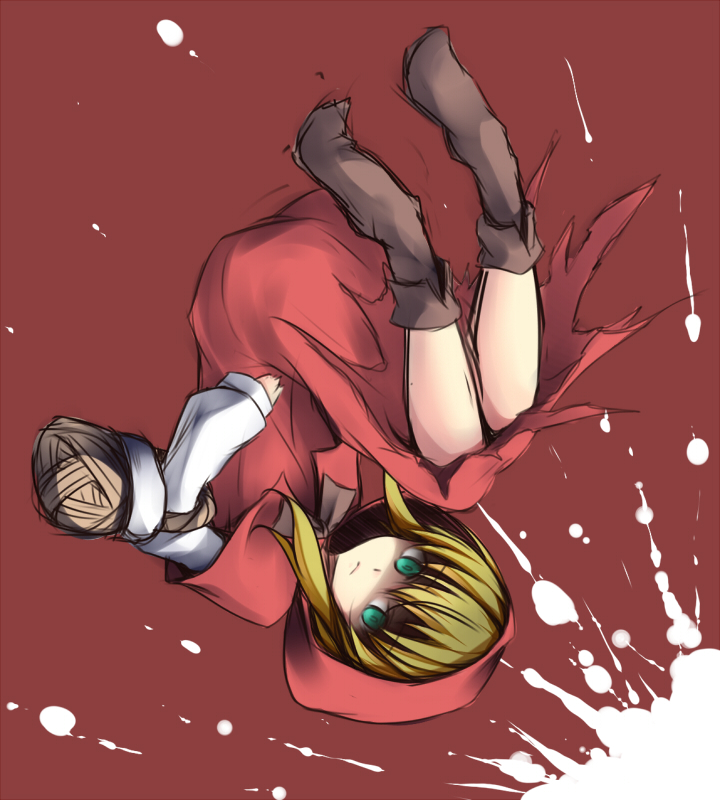 1girl, akazukin_(akazukin_ds), akazukin_darkside, bangs, basket, blonde_hair, boots, green_eyes
