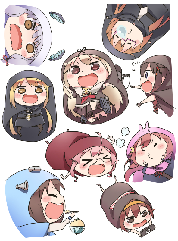 >_<, 6+girls, :d, ahoge, animal_costume, blonde_hair, blue_eyes, blush