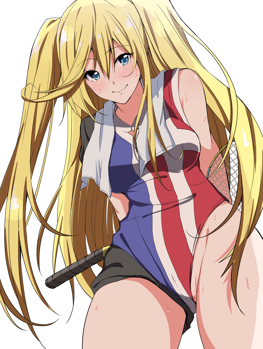 1girl, badminton, badminton_racket, blonde_hair, blue_eyes, connie_christensen, hajimeme3, hanebado!