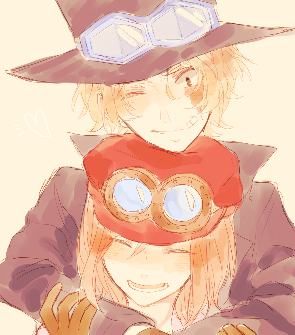 1boy, 1girl, couple, goggles, goggles_on_hat, hat, hetero, hug