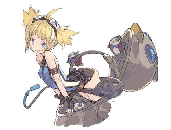 1girl, :d, ahoge, animal_costume, armlet, ass, bare_shoulders, bird