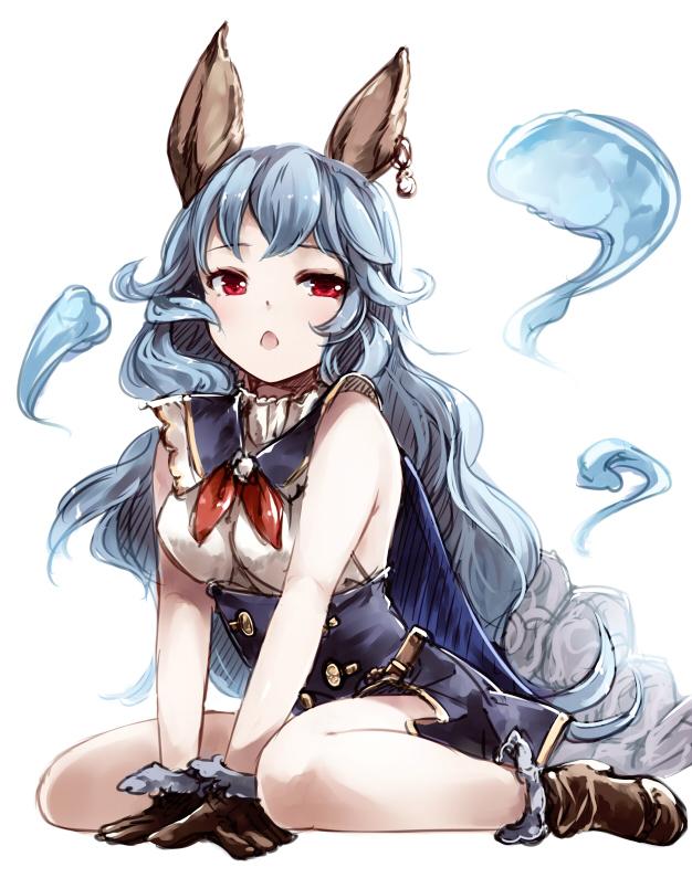 1girl, animal_ears, blue_hair, gloves, granblue_fantasy, miyase_mahiro, rabbit_ears, red_eyes