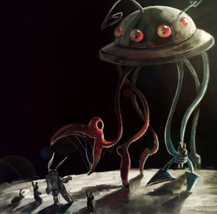 5girls, alien, animal_ears, astronaut, biomechanical, flying_saucer, hexapod, houjuu_nue, koto_inari, machine, mecha, moon, moon_rabbit, multiple_girls, objectification, rabbit, rabbit_ears, restrained, space_craft, tentacles, touhou, ufo