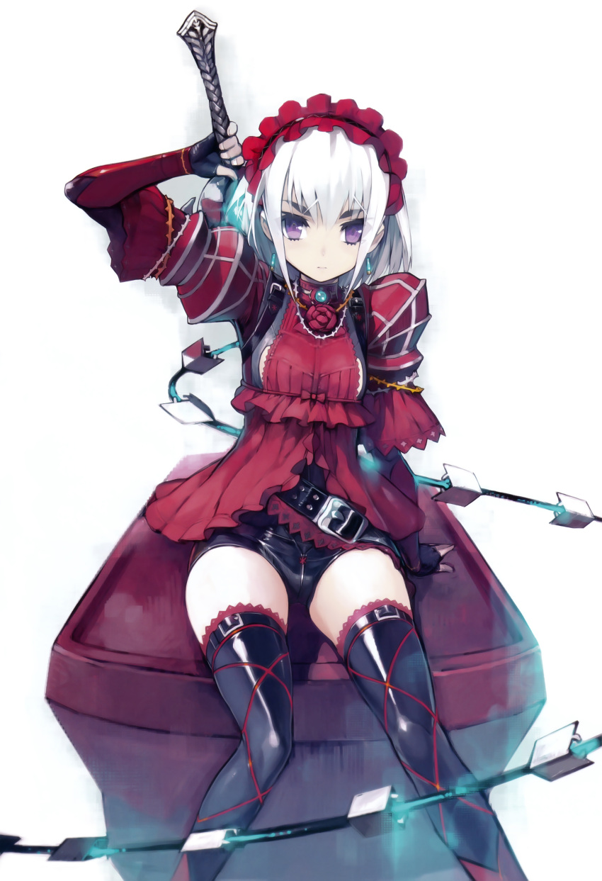 1girl, absurdres, arm_support, arm_up, armor, black_gloves, black_legwear, chaika_bogdan