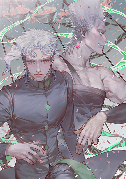 blue_eyes, earrings, gakuran, hakkaku_hailey, hierophant_green, jean_pierre_polnareff, jewelry, jojo_no_kimyou_na_bouken