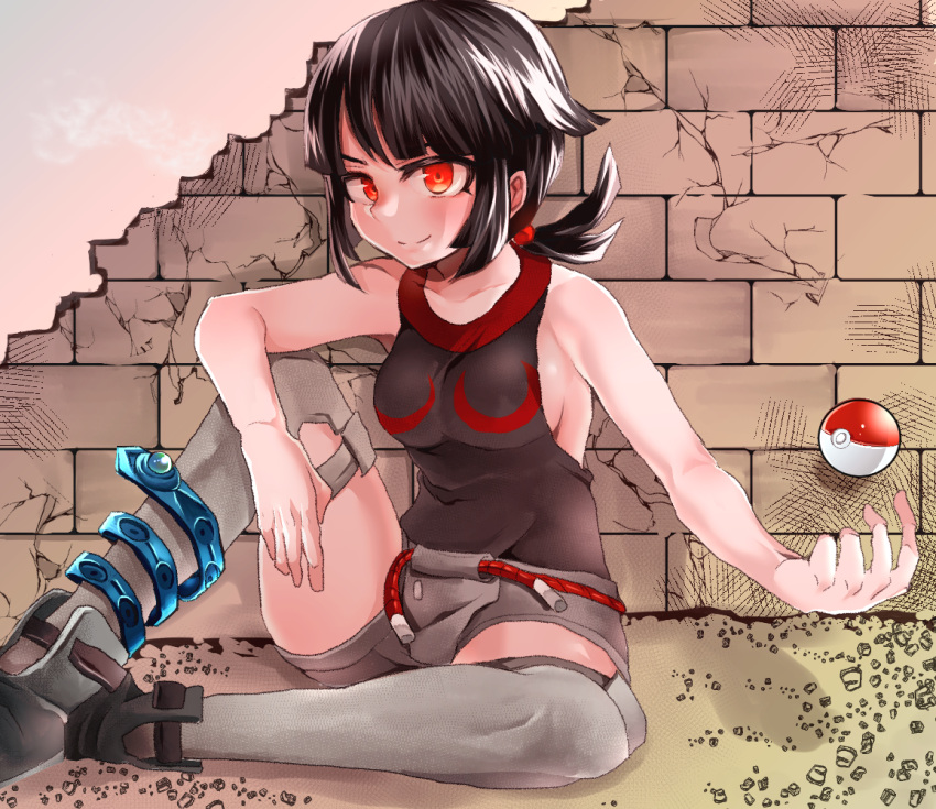 bare_shoulders, black_hair, hashimoto_(soukidann2010), higana_(pokemon), poke_ball, pokemon, pokemon_(game), pokemon_oras