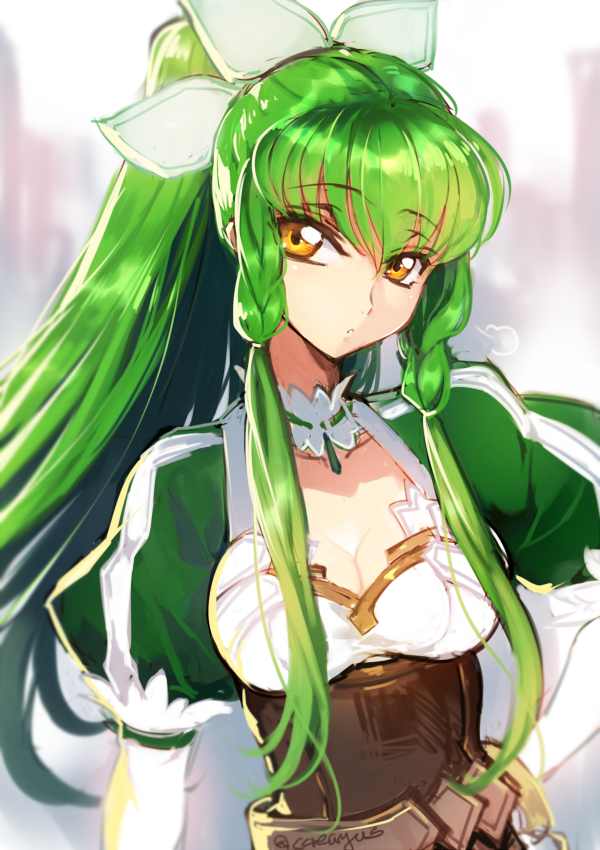 1girl, breasts, c.c., cleavage, code_geass, cosplay, creayus, female