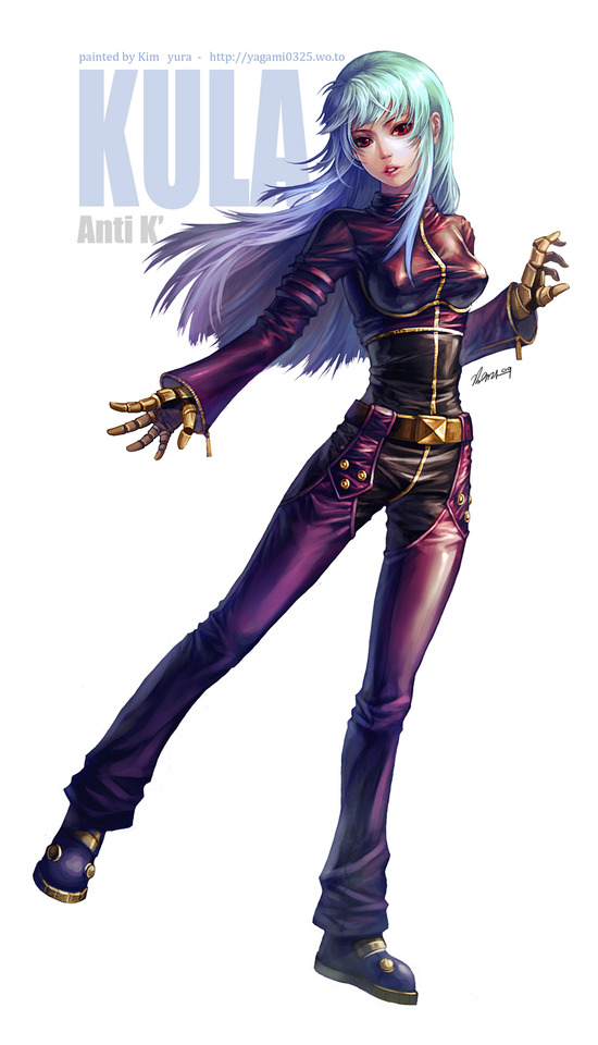 1girl, artist_name, blue_hair, character_name, full_body, kim_yura_(goddess_mechanic), king_of_fighters, king_of_fighters_2000