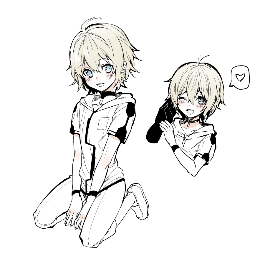 1boy, :d, ahoge, androgynous, blonde_hair, blue_eyes, blush, choker