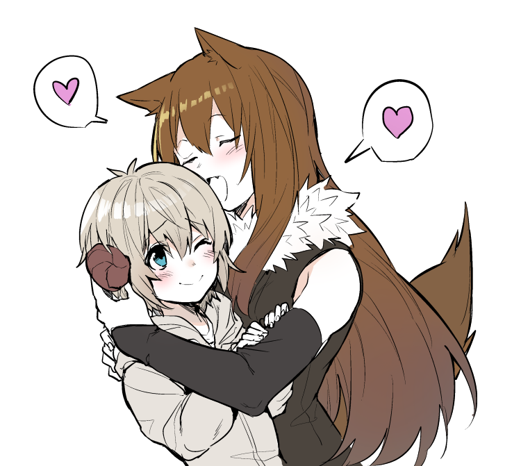 1boy, 1girl, age_difference, animal_ears, blue_eyes, blush, brown_hair, detached_sleeves