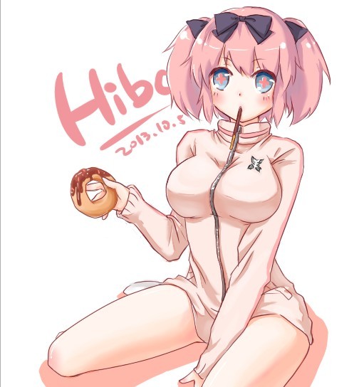 +_+, 1girl, azumi, blue_eyes, blush, bow, breasts, doughnut