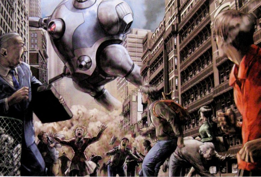 backpack, bag, battle, choujikuu_yousai_macross, city, crowd, epic, esbeliben