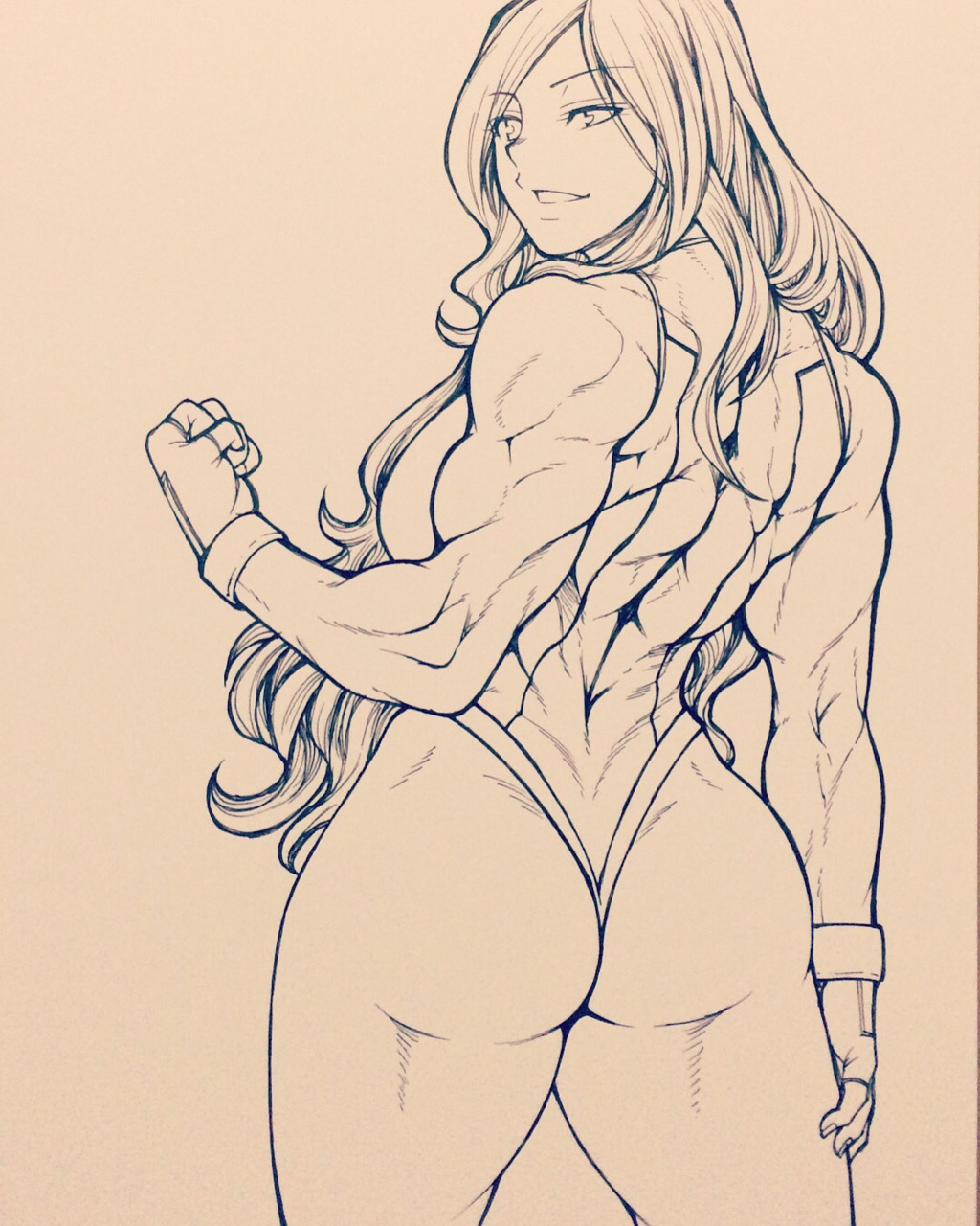 ass, back, chiba_toshirou, fingerless_gloves, gloves, highres, jennifer_walters, leotard