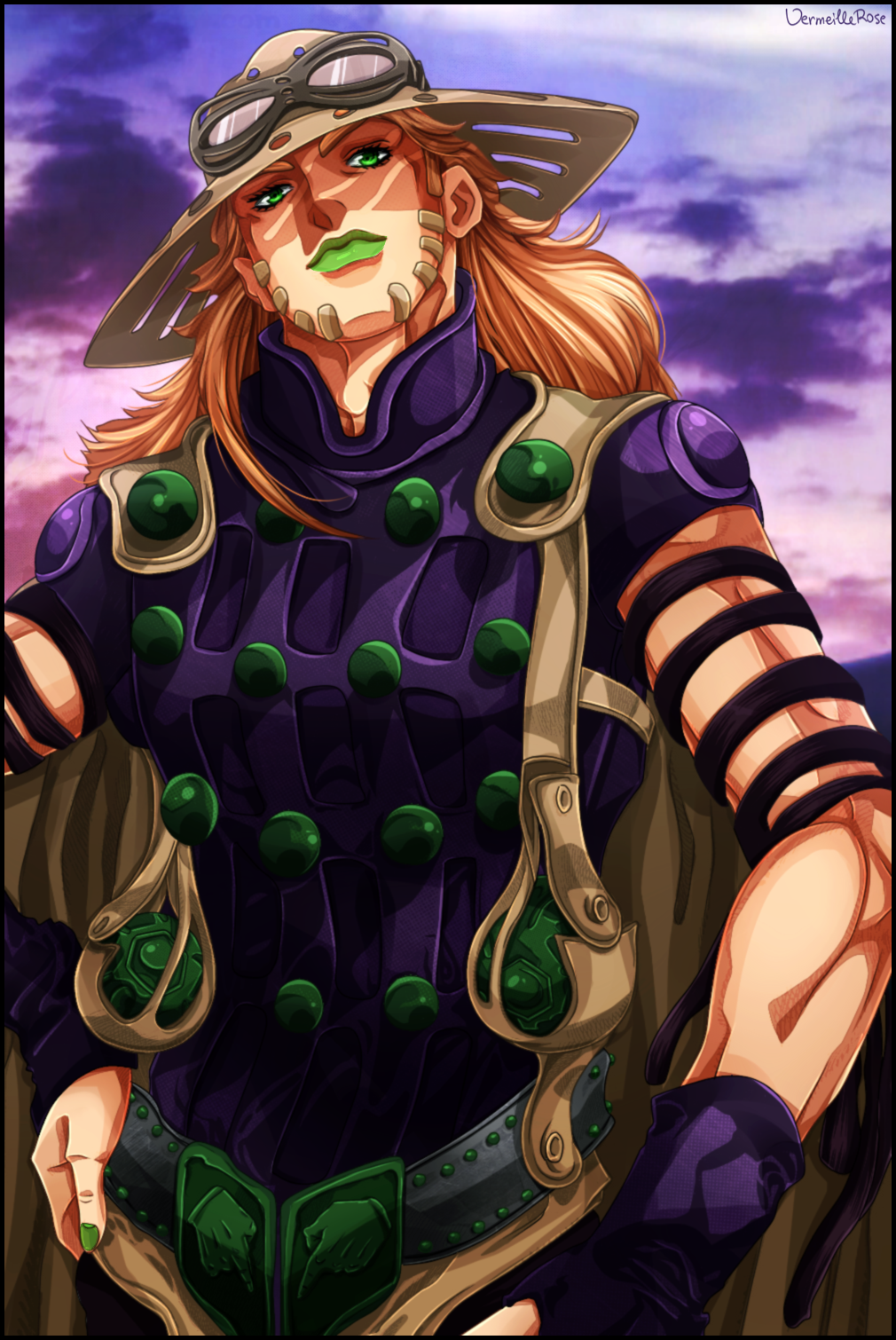 1boy, ball, belt_buckle, black_border, blonde_hair, border, cape, clouds