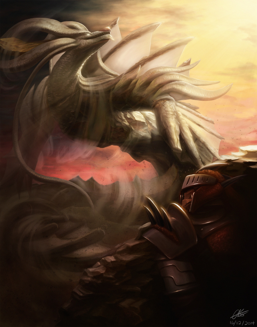 absurdres, amatsumagatsuchi, armor, character_request, dated, dirt, dragon, highres