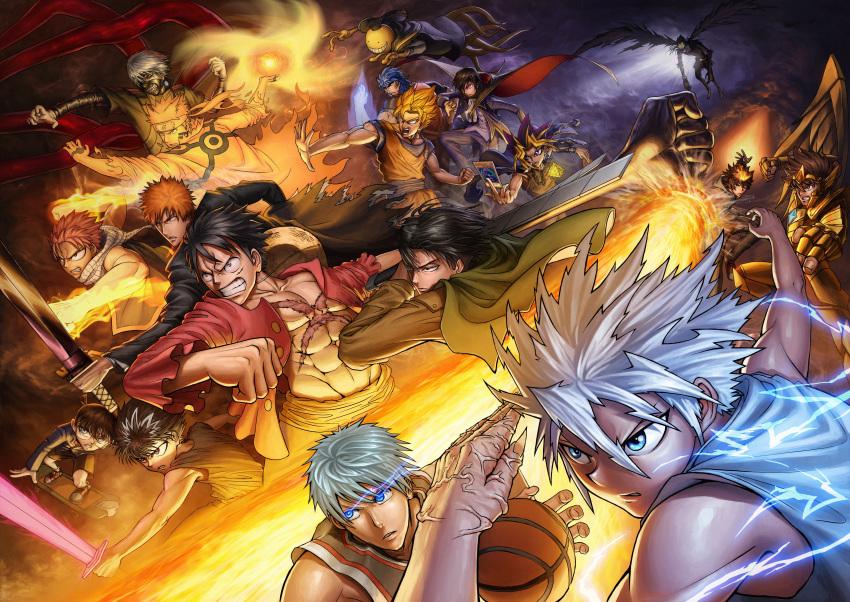 absurdres, ansatsu_kyoushitsu, aomine_daiki, armor, basketball, black_sclera, bleach, blonde_hair