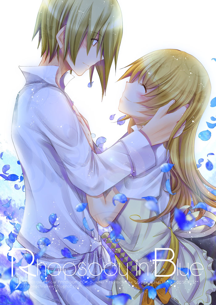 1boy, 1girl, blonde_hair, closed_eyes, eye_contact, long_hair, looking_at_another, looking_at_each_other