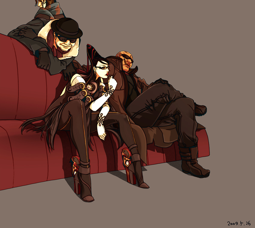 bayonetta, bayonetta_(character), black_hair, boots, candy, dual_wielding, enzo, glasses