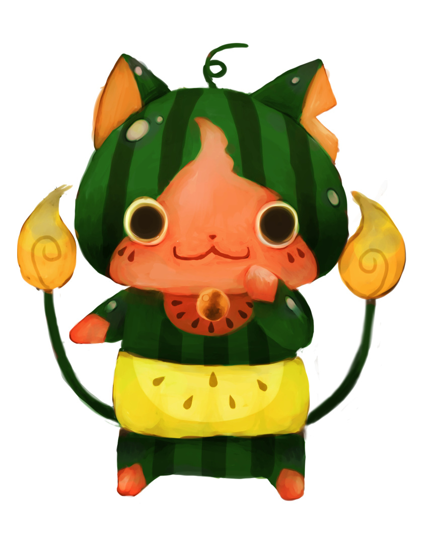 :3, cat, food, fruit, full_body, highres, howapopo, multiple_tails