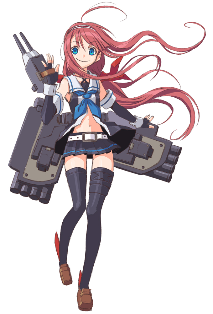 1girl, asymmetrical_bangs, bangs, bare_shoulders, belt, black_gloves, black_legwear, black_skirt