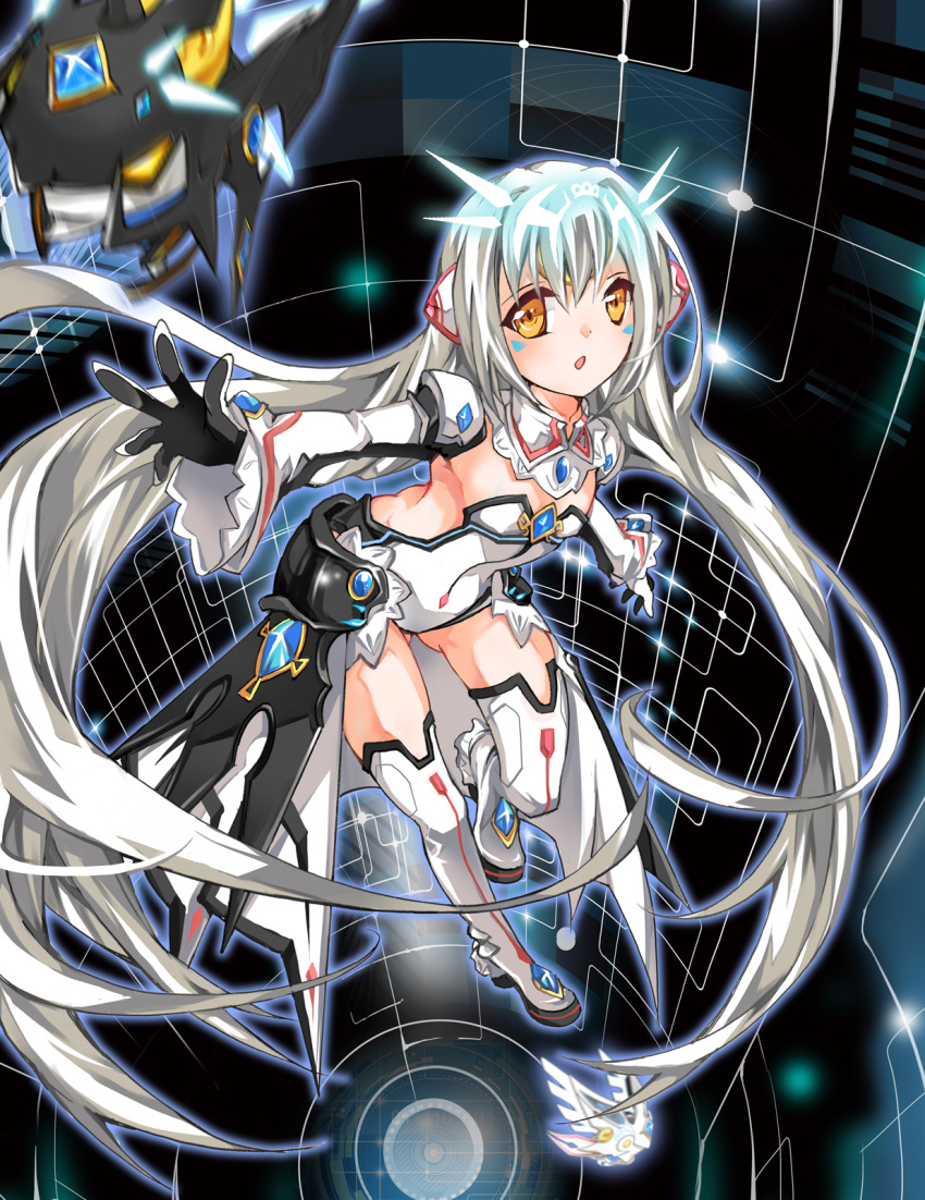 1girl, boots, code:_battle_seraph_(elsword), detached_collar, detached_sleeves, elsword, eve_(elsword), gem