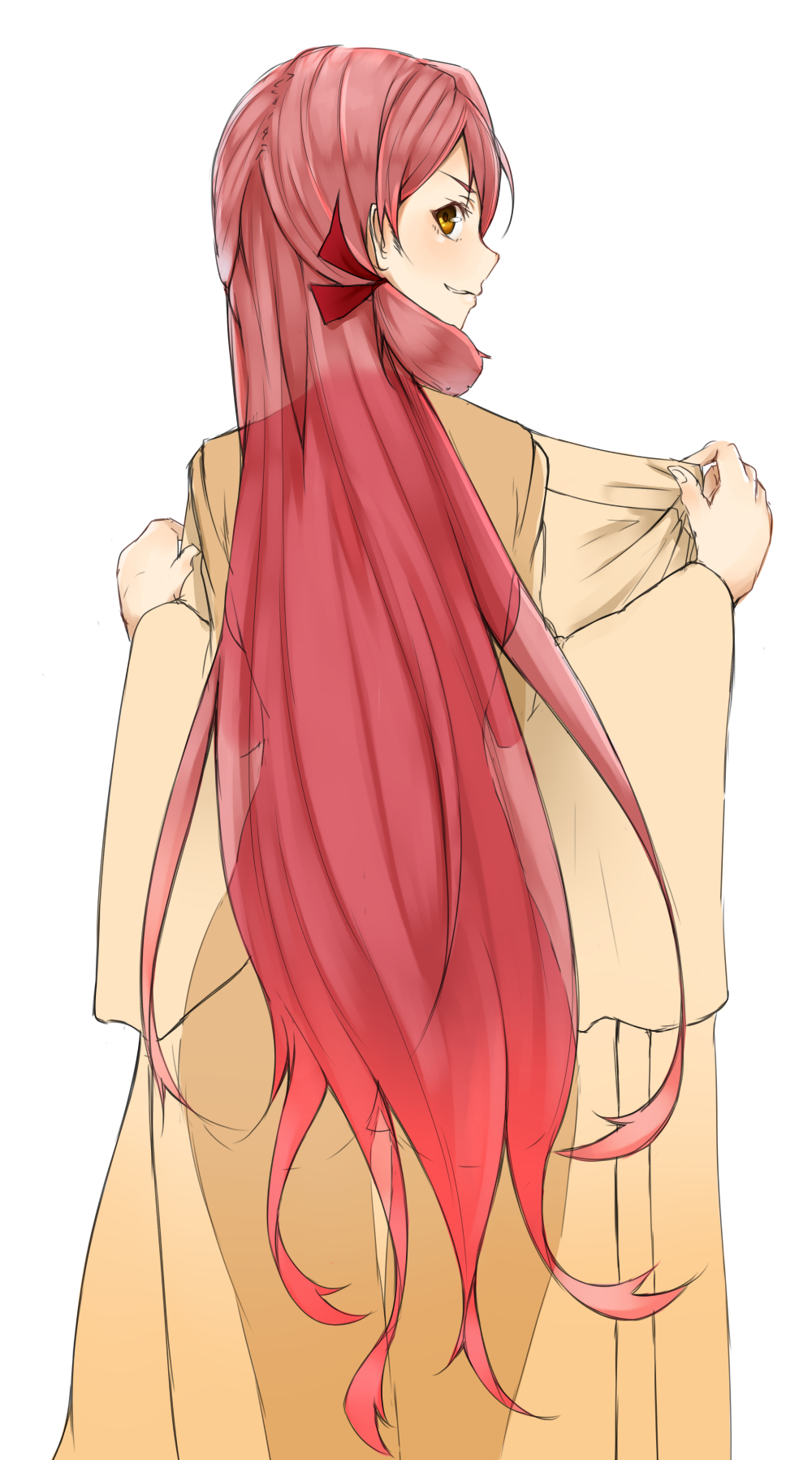 >:), 1girl, akashi_(kantai_collection), ass, from_behind, grin, hair_ribbon, highres