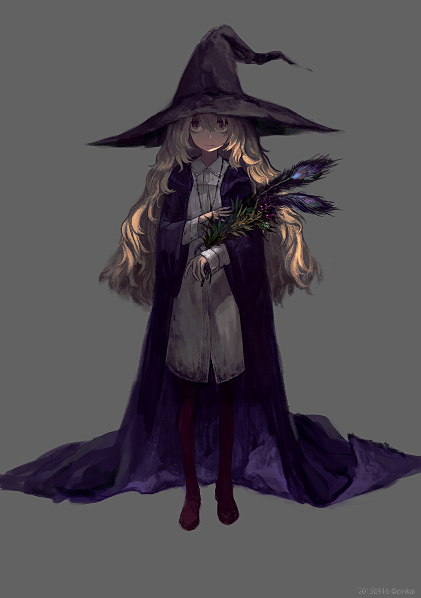 1girl, bags_under_eyes, bangs, black_eyes, blonde_hair, cape, dress, feathers