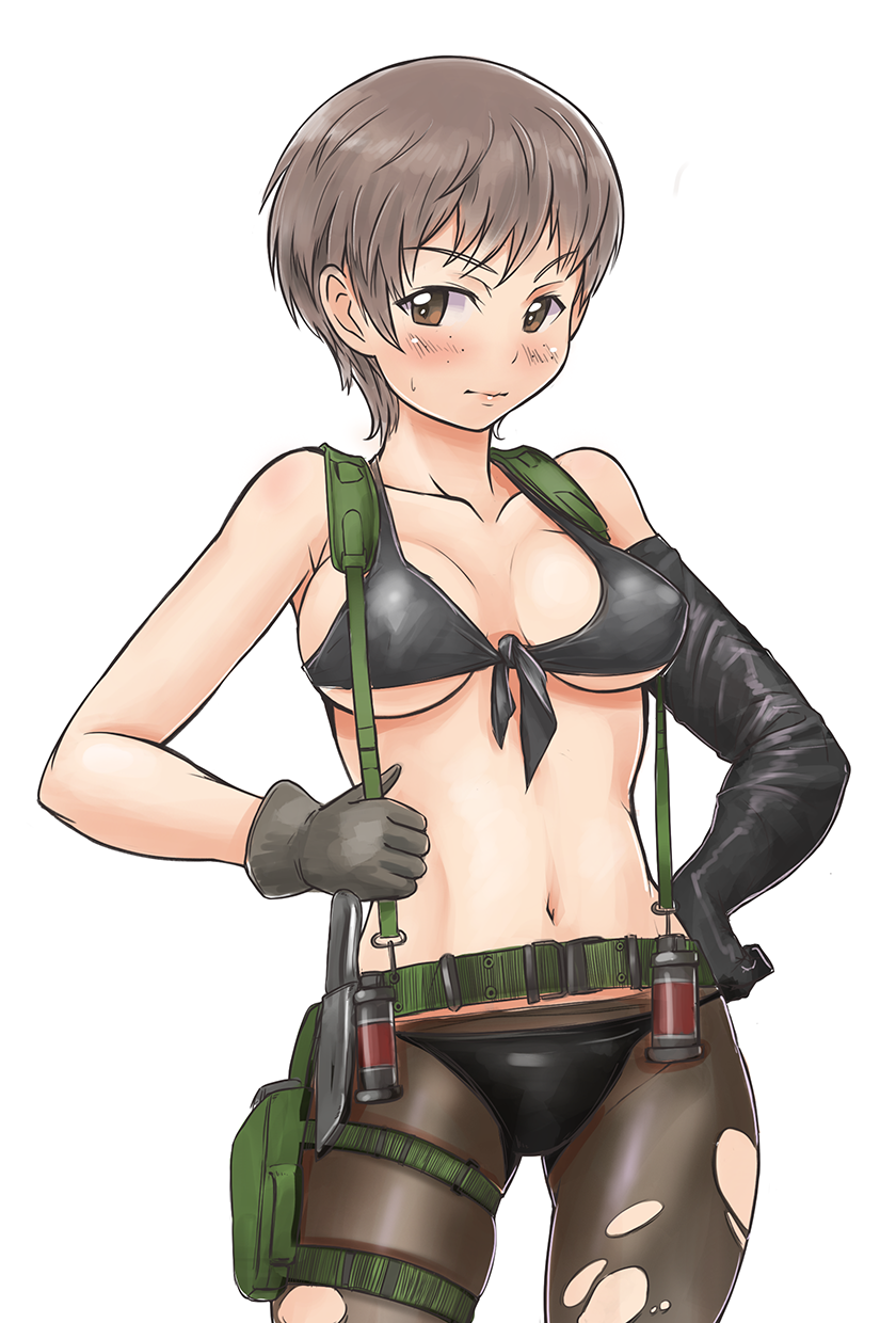 1girl, belt, blush, breasts, brown_eyes, brown_hair, girls_und_panzer, gloves
