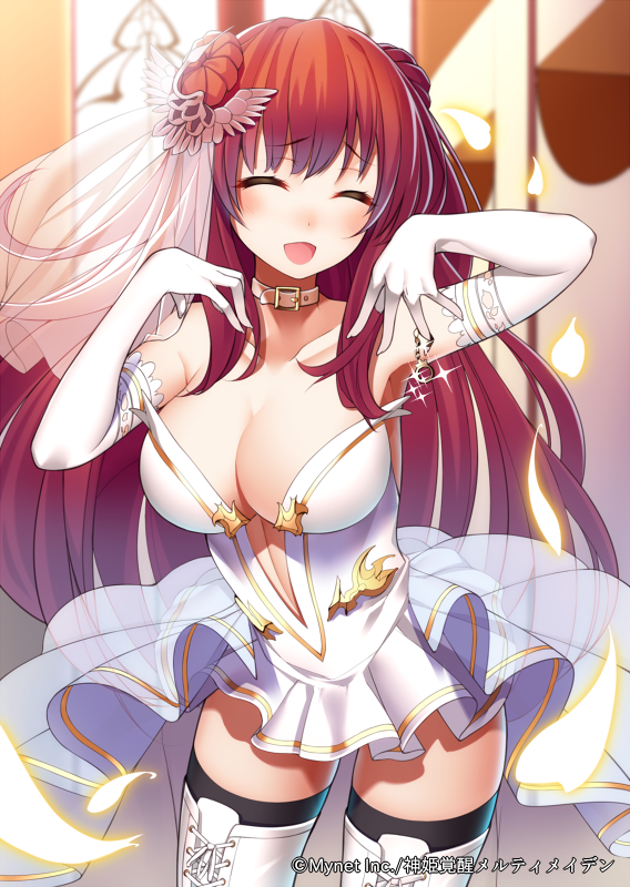 1girl, arm_up, armpits, bare_shoulders, boots, breasts, bridal_veil, bride