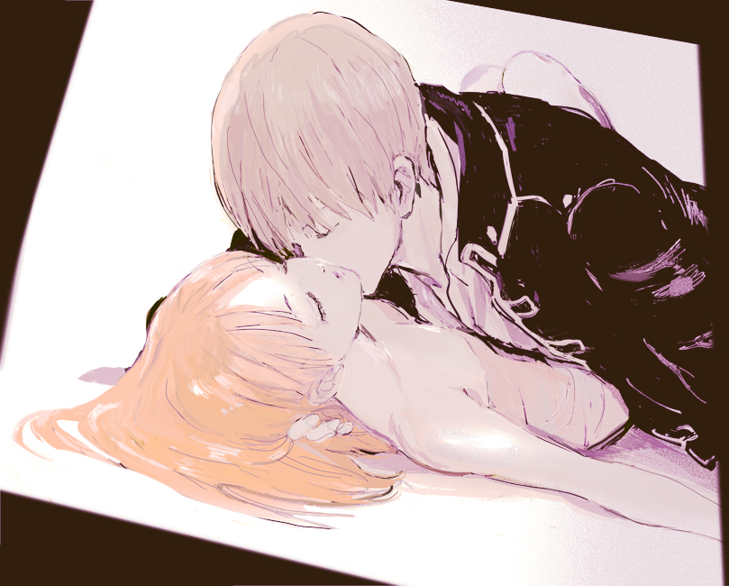 1boy, 1girl, anatidae, brown_hair, closed_eyes, couple, gintama, kagura_(gintama)