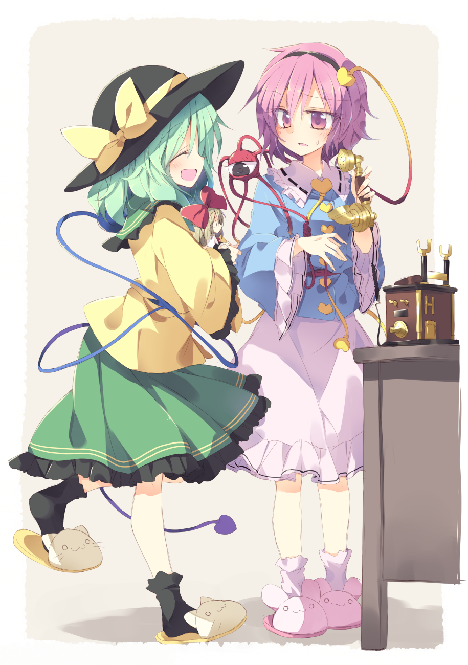 3girls, :3, animal_slippers, blonde_hair, bow, bunny_slippers, cat_slippers, closed_eyes