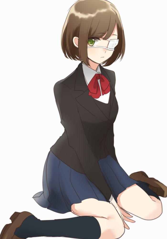 1girl, another, brown_hair, eyepatch, green_eyes, idolmaster, idolmaster_cinderella_girls, maekawa_miku