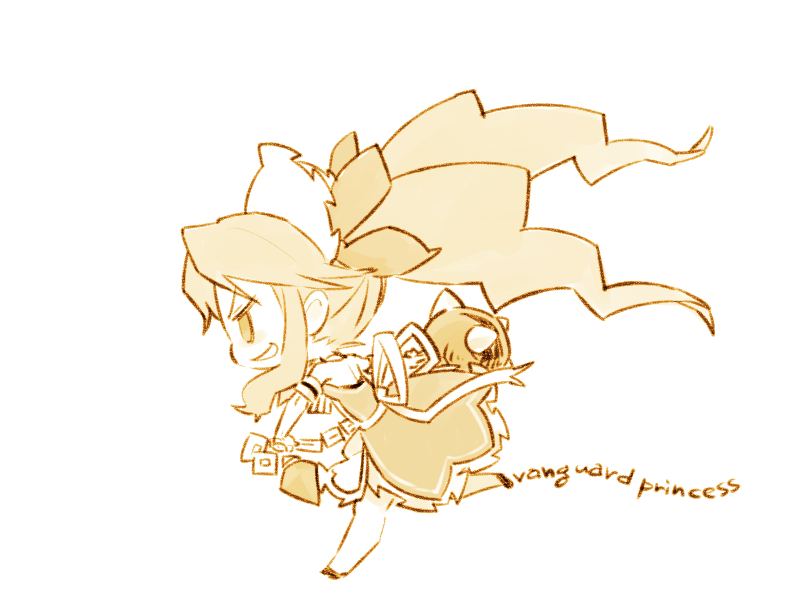 chibi, flail, juliet_(vanpri), monochrome, mota, sepia, vanguard_princess