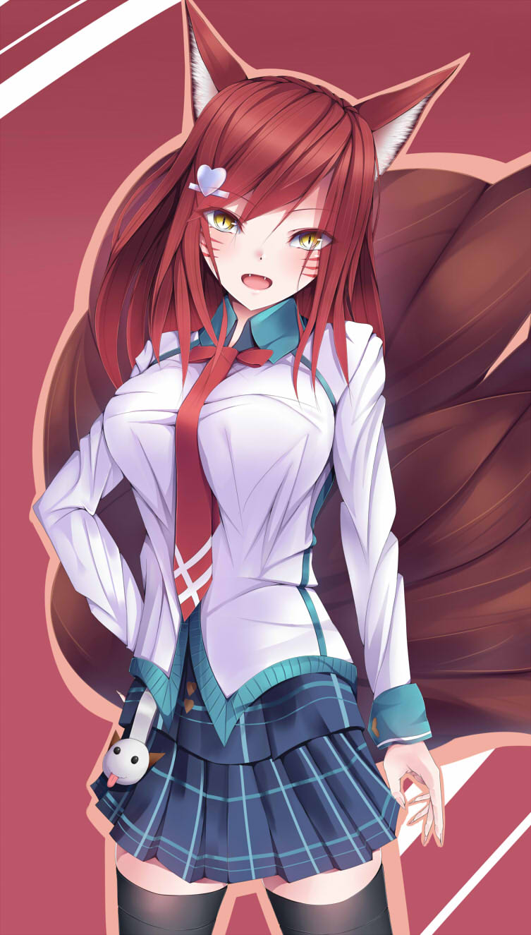 1girl, ahri, alternate_color, alternate_costume, animal_ears, black_legwear, blush, breasts
