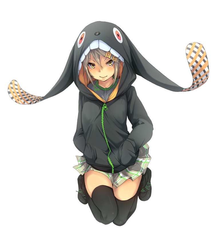 animal, blonde_hair, fu-ta, hairpins, hands_in_pockets, hoodie, jacket, looking_at_viewer