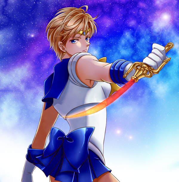 1girl, an_mochigusa, bishoujo_senshi_sailor_moon, blade, blonde_hair, blue_bow, blue_eyes, blue_skirt