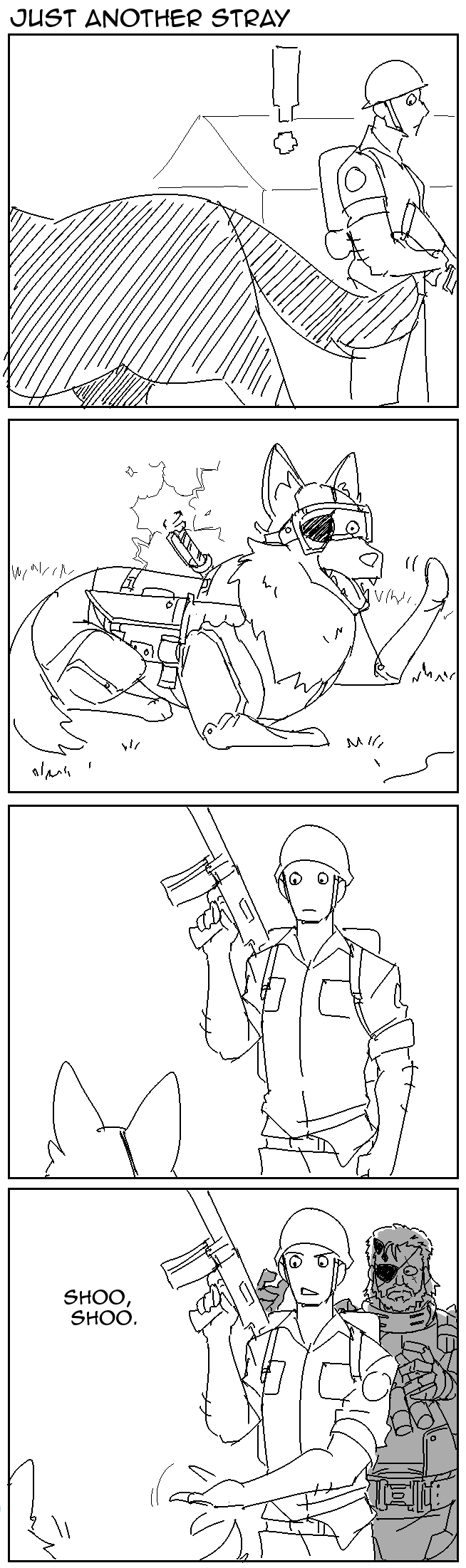 !, 2boys, 4koma, backpack, bag, bandolier, comic, diamond_dog