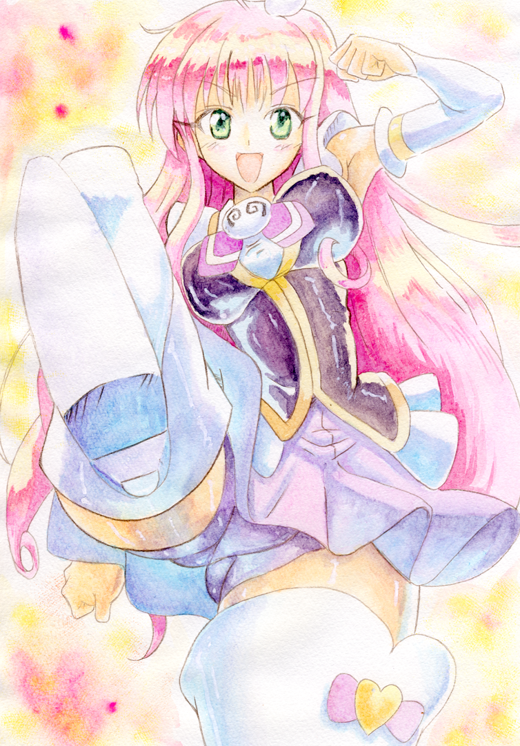 1girl, ahoge, armpits, bike_shorts, blush, breasts, cure_fortune, cure_fortune_(cosplay)