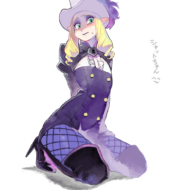 blonde_hair, boots, embarrassed, eyeshadow, fishnet_legwear, fishnets, go!_princess_precure, hotomura_(muramura69), kneeling, long_hair, makeup, otoko_no_ko, precure, shut_(go!_princess_precure), thigh-highs, thigh_boots
