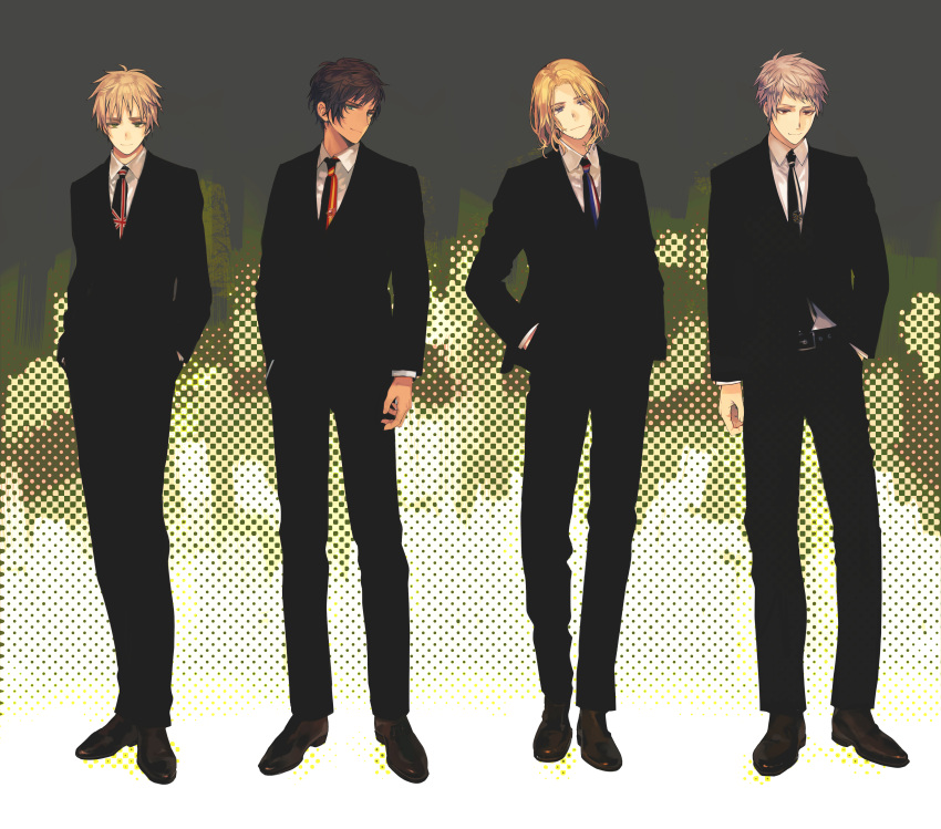 4boys, absurdres, artist_request, axis_powers_hetalia, blonde_hair, brown_hair, formal, france_(hetalia)