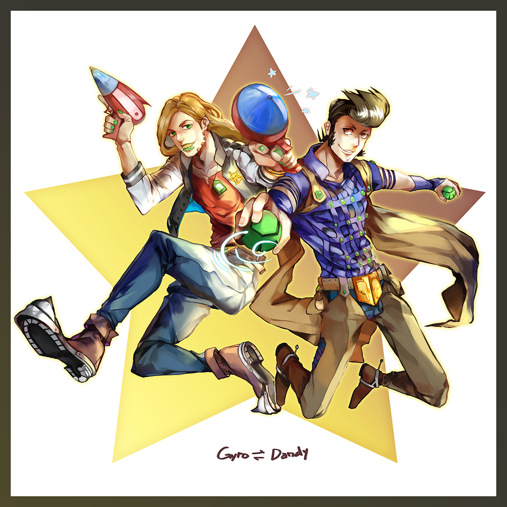 2boys, ball, belt_buckle, black_border, black_hair, blonde_hair, boots, border