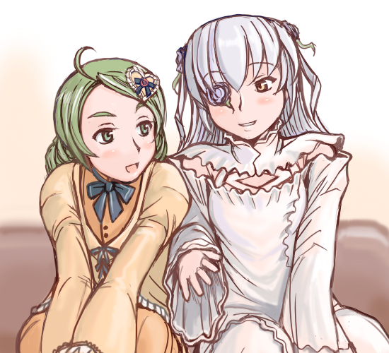 barasuishou, cosplay, dress, eyepatch, flower, green_eyes, green_hair, kanaria