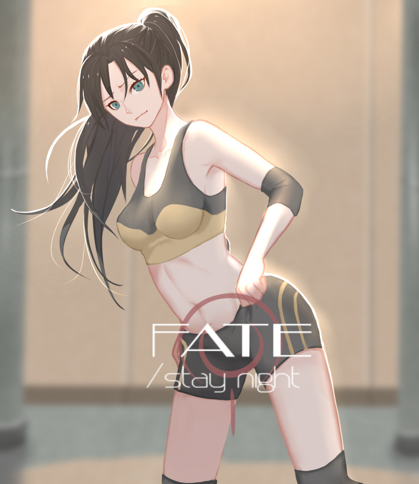 1girl, elbow_pads, fate/stay_night, fate_(series), highres, long_hair, mizu_(dl7613), navel