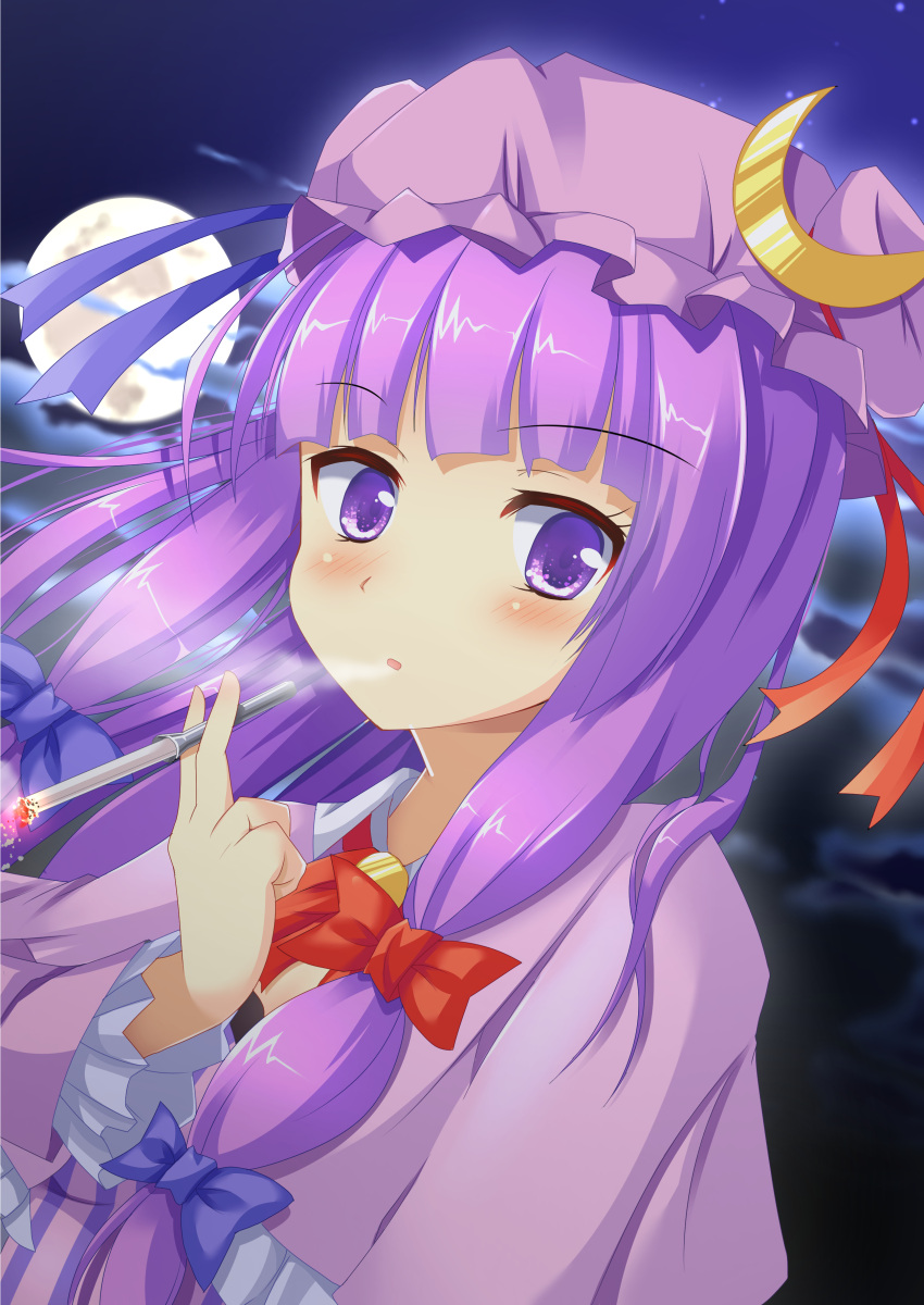 1girl, :o, absurdres, blush, bow, cigarette, cigarette_holder, cookie_(touhou)