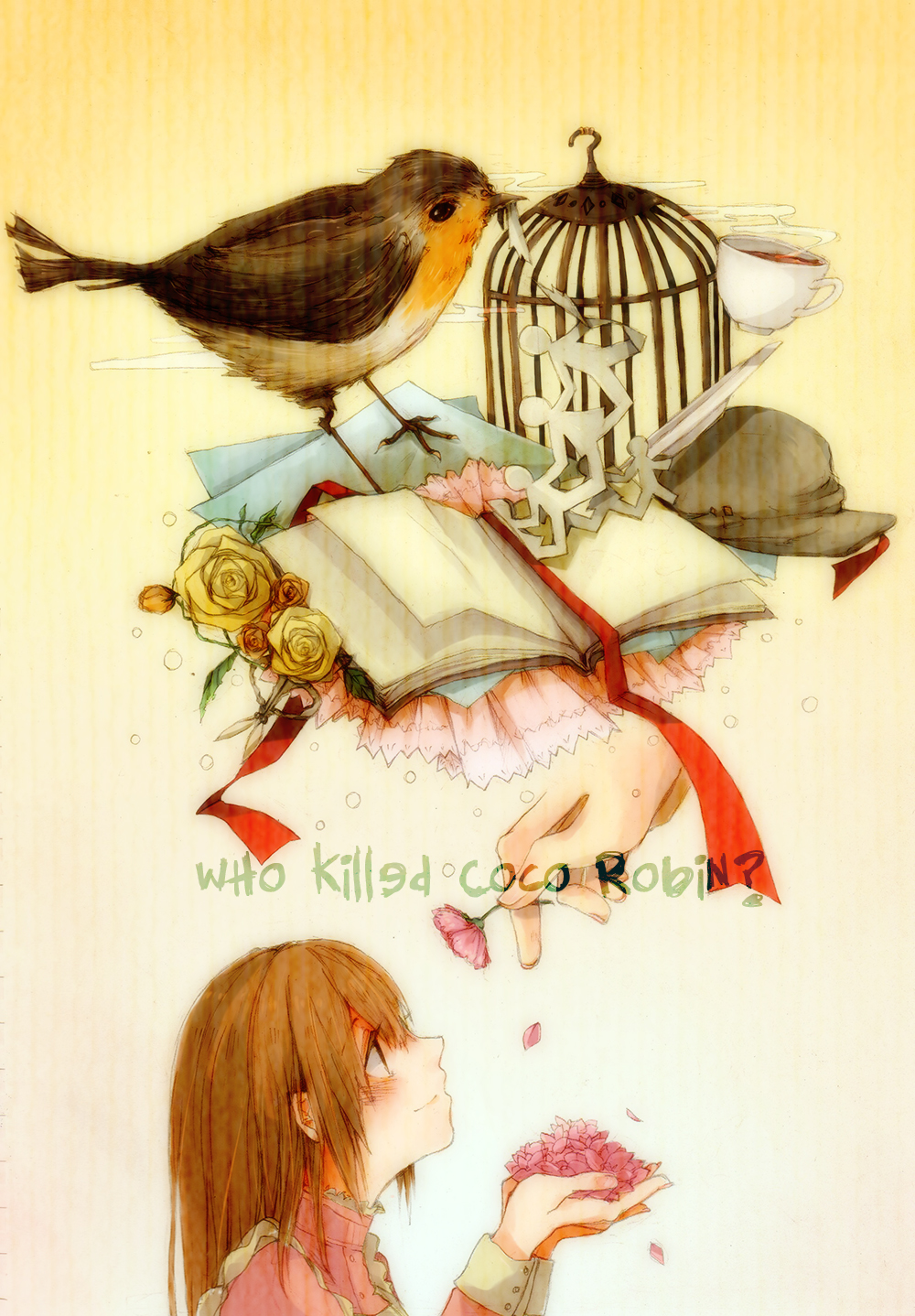 1girl, bangs, bird, blush, bury, cage, chenlack, coco_(bury)