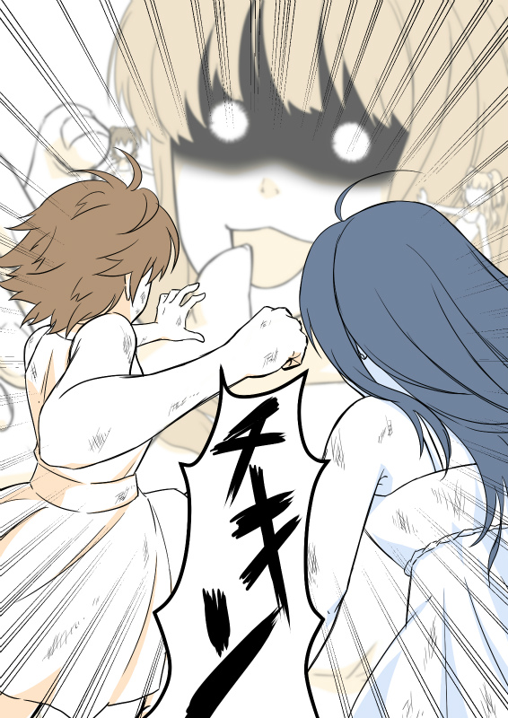 5girls, :3, ahoge, akagi_miria, black_hair, brown_hair, clenched_hand, comic