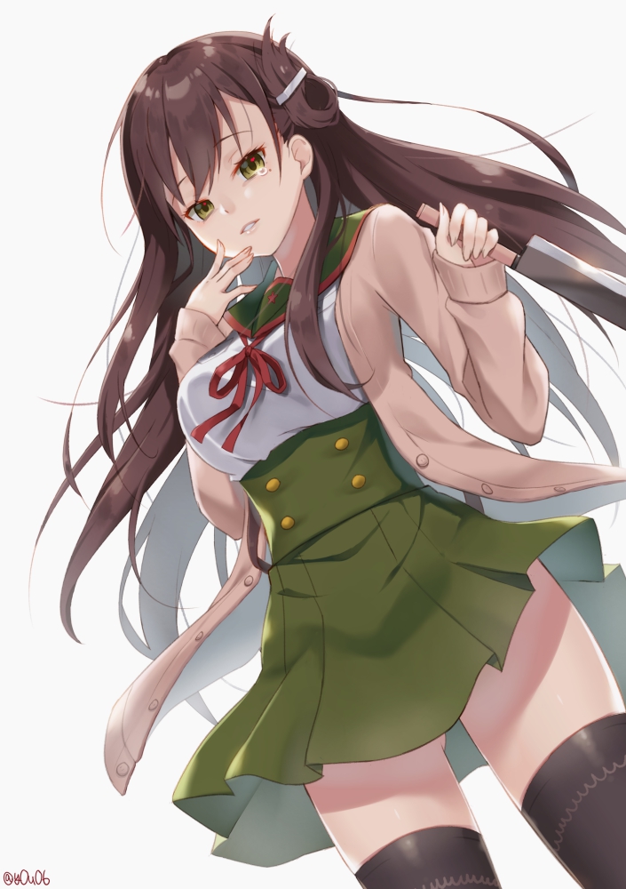 1girl, brown_hair, cardigan, folded_hair, gakkou_gurashi!, hair_ornament, hairclip, long_hair, mole, mole_under_eye, school_uniform, solo, tears, wakasa_yuuri, you06