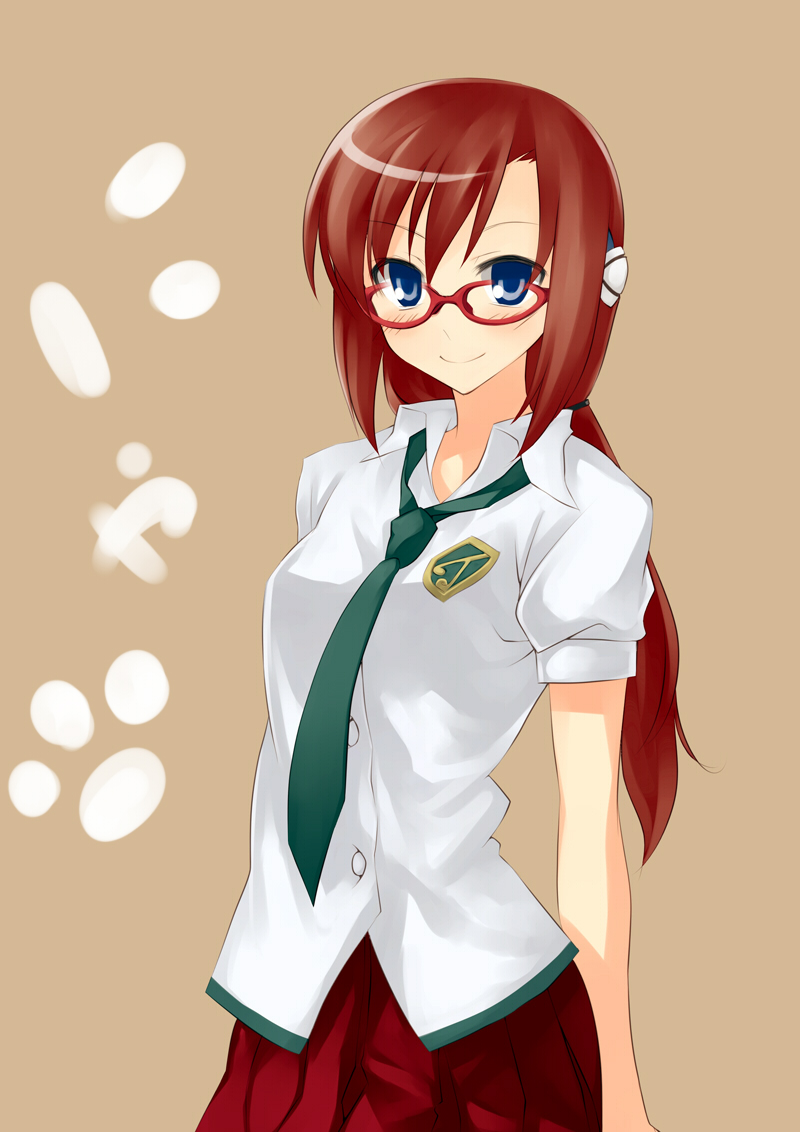 brown_hair, glasses, makinami_mari_illustrious, necktie, neon_genesis_evangelion, pino_(birthdayparty), pino_(pixiv), ponytail